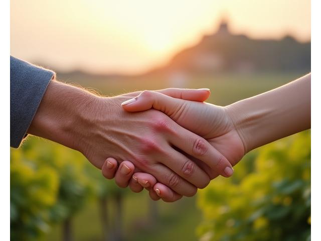 Une main soutenant une autre main, symbolisant l'aide et l'inclusion, avec un fond flou de monuments français.