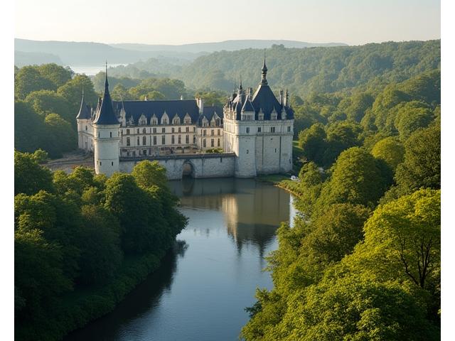 Le Château de Chenonceau s'étendant gracieusement sur le Cher, entouré de jardins luxuriants, emblème de la Vallée de la Loire.