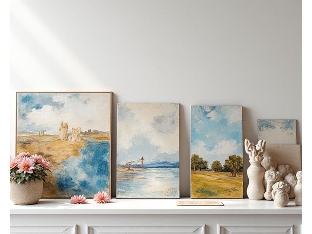 Galerie d'œuvres d'art variées réalisées par des étudiants en peinture.