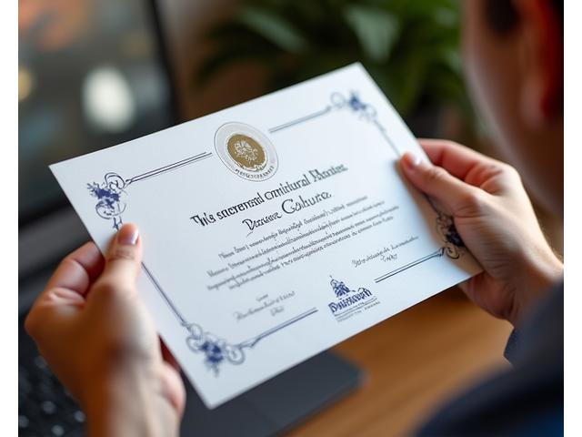 Une main tenant un certificat d'atelier magnifiquement conçu.